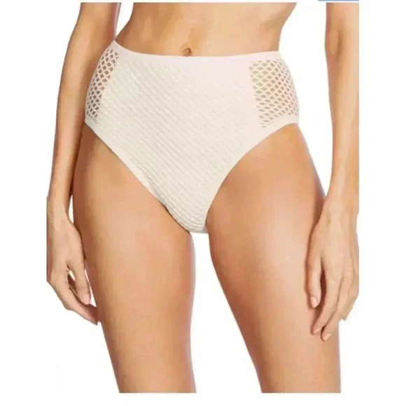 NEW Robin Piccone Pua Cream Crochet Triangle High Waisted Bikini Size Large - Picture 5 of 16